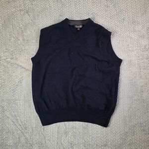 Garret Scott Mens V Neck Sleeveless Merino Wool Sweater Vest Size L Navy